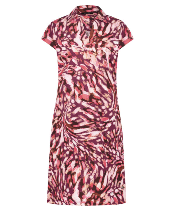 Lady Day | Dress Dody Cap - Pink Paint | Chique Damesjurk in Roze print van Travelstof