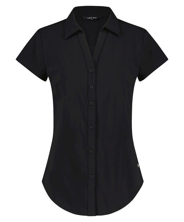 Lady Day - Suzy Cap -Black - Travelstof Damesblouse Zwarte Blouse