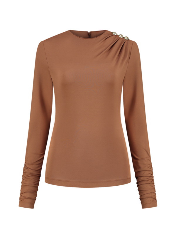 NIKKIE - Drape Shoulder Top - Autumn Brown