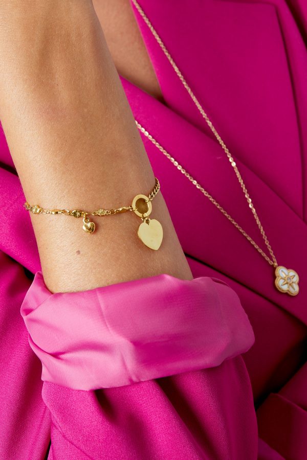 Madam Peach | Armband - Schakels met hart - Goud