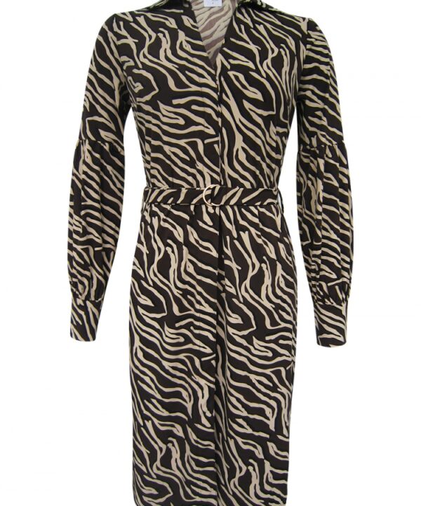 Aime - Halo Dress - Wildlife | Travelstof - Morgen in huis - zebra print Beige Bruin Brown Black Zwart Midi jurk