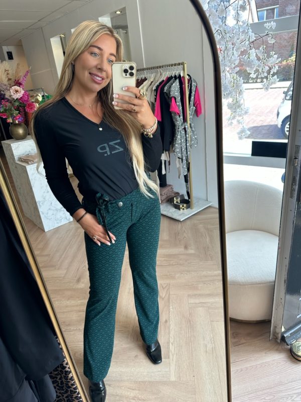 Zip73 - Top Glitter - Black/Green Top Travelstof Blouse Dames