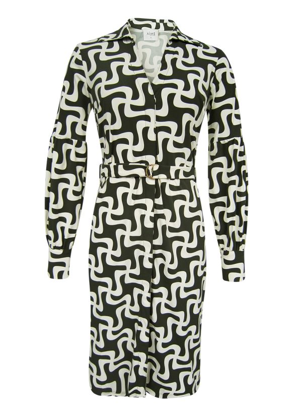 Aime - Halo Dress - Wavy Madness Black | Morgen in huis Travelstof Jurk Dames Zwart en Wit