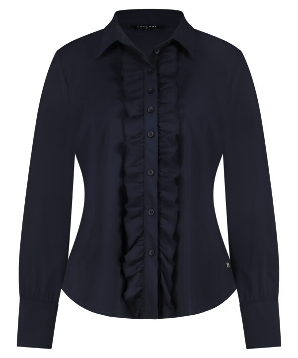 Lady Day - Boaz - Blue | Morgen in huis Travelstof Blauw Ruffles Blouse Chique Business