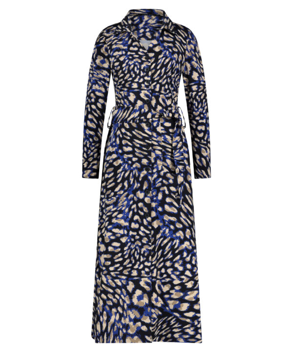 Lady Day | Dani Dress - Blue Leopard | Damesjurk van Travelstof Luipaard Lange Jurk Long Dress Blue Blauw Maxi Lange mouwen