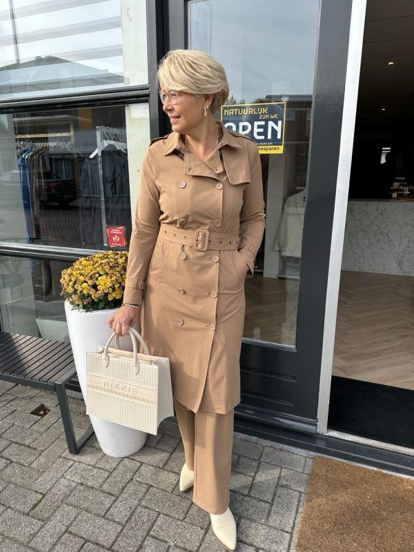 trenchie camel travel fabric trench coat