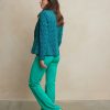 Aime - Nora Blazer - Retro Greens Print Travelstof Blazer Aime Balance Dames Groen