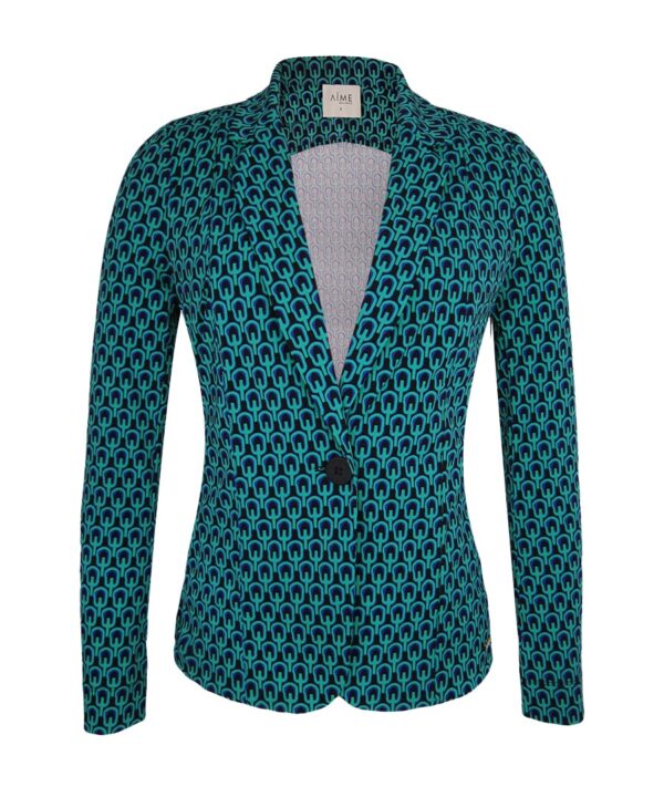 Aime - Nora Blazer - Retro Greens Print Travel Fabric Blazer Aime Balance Ladies Green