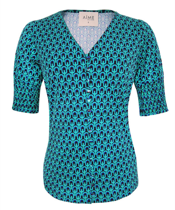 Aime balance | travelstof tamara blouse retro green print groen