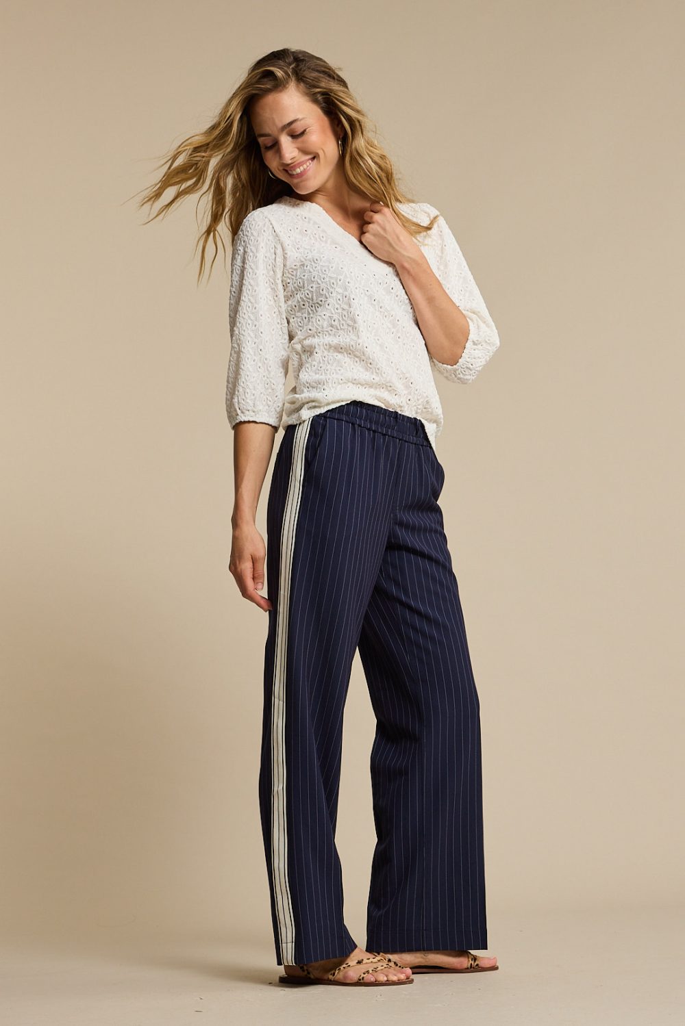 Red Button - Claudette Palazzo Sidetape Pinstripe - Dark Blue