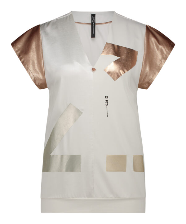 Zip73 top roze goud off white travelstof