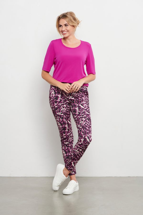 &Co Woman - Delly Random Spot - Raspberry - Travel fabric Ladies - Trousers