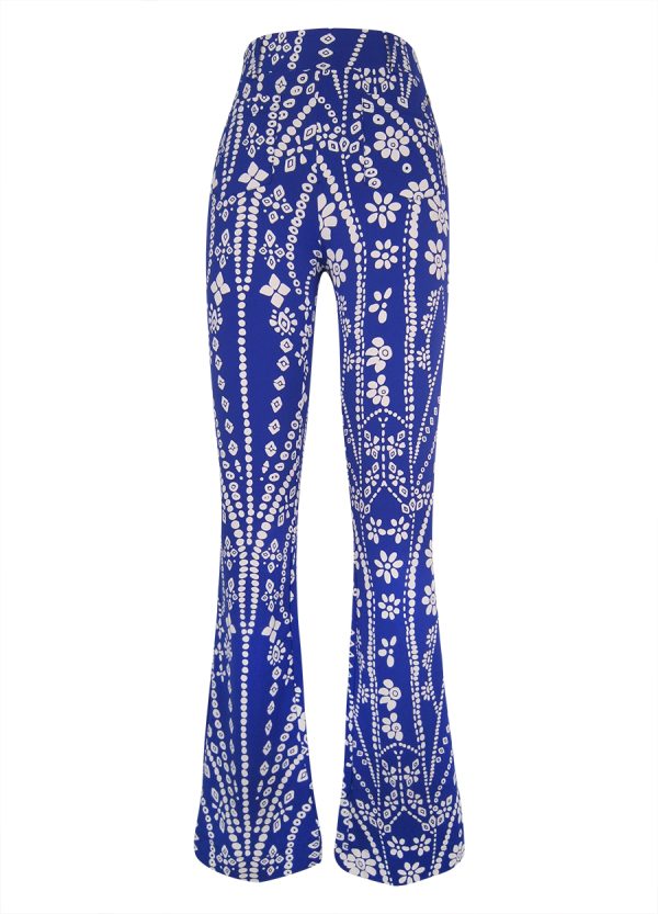 Aime - Joelle Trousers - Floral Chain Print Clothing Travel fabric Blue Travel fabric trousers Ladies clothing