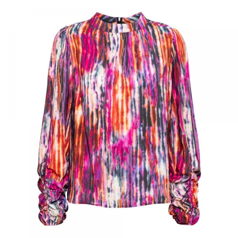 &Co Woman - Magnolia Watercolor - Raspberry Multi Travelstof Top And Dames kleding Blouse Lange Mouw