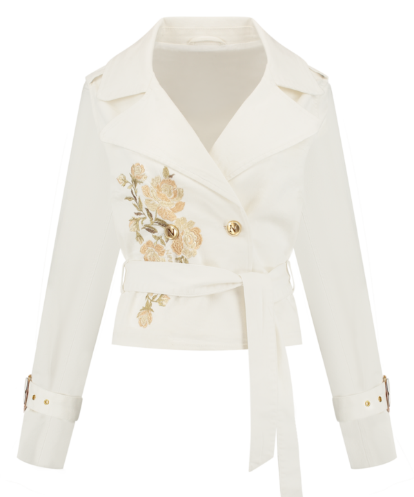 NIKKIE - Dahlia Trenchcoat - Star White Dames Mode Jasje Bloemen Print Wit Kleding