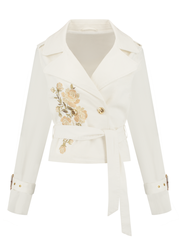 NIKKIE - Dahlia Trenchcoat - Star White Dames Mode Jasje Bloemen Print Wit Kleding