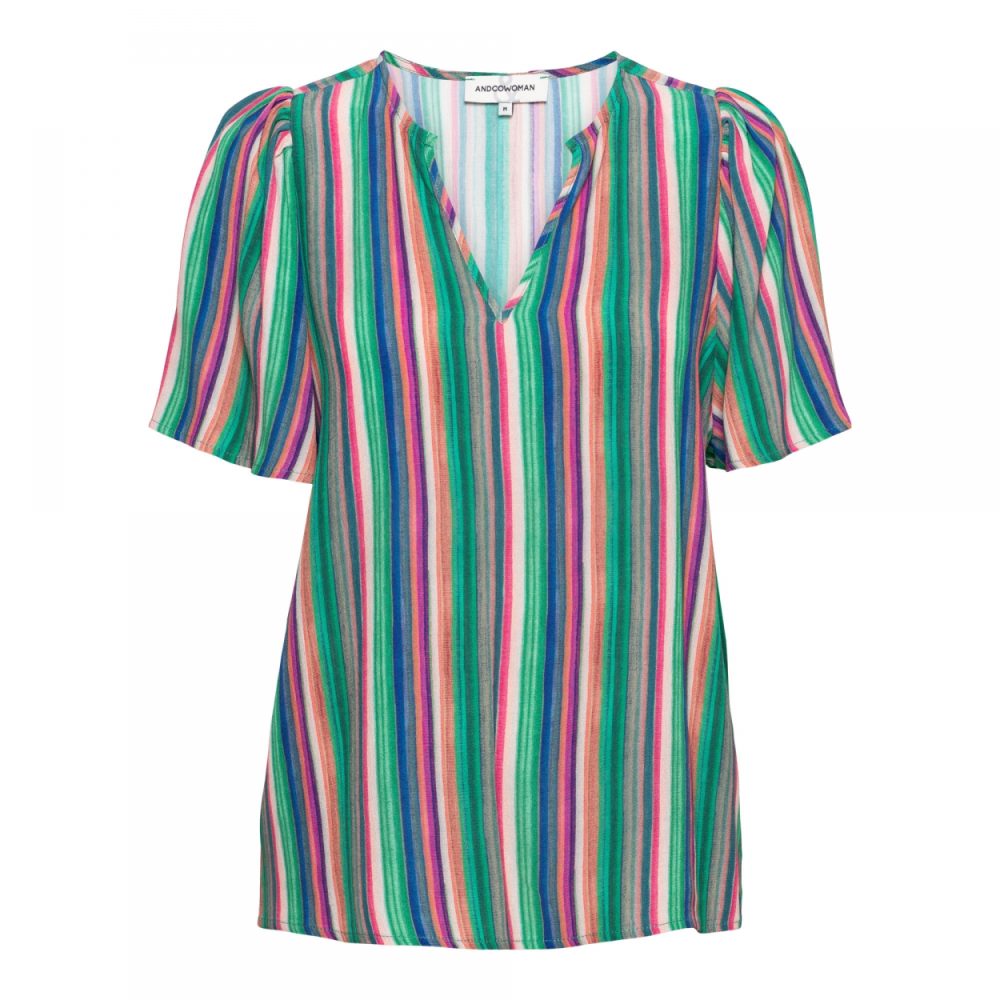 &Co Woman - Ella Striped Top - Green Multi