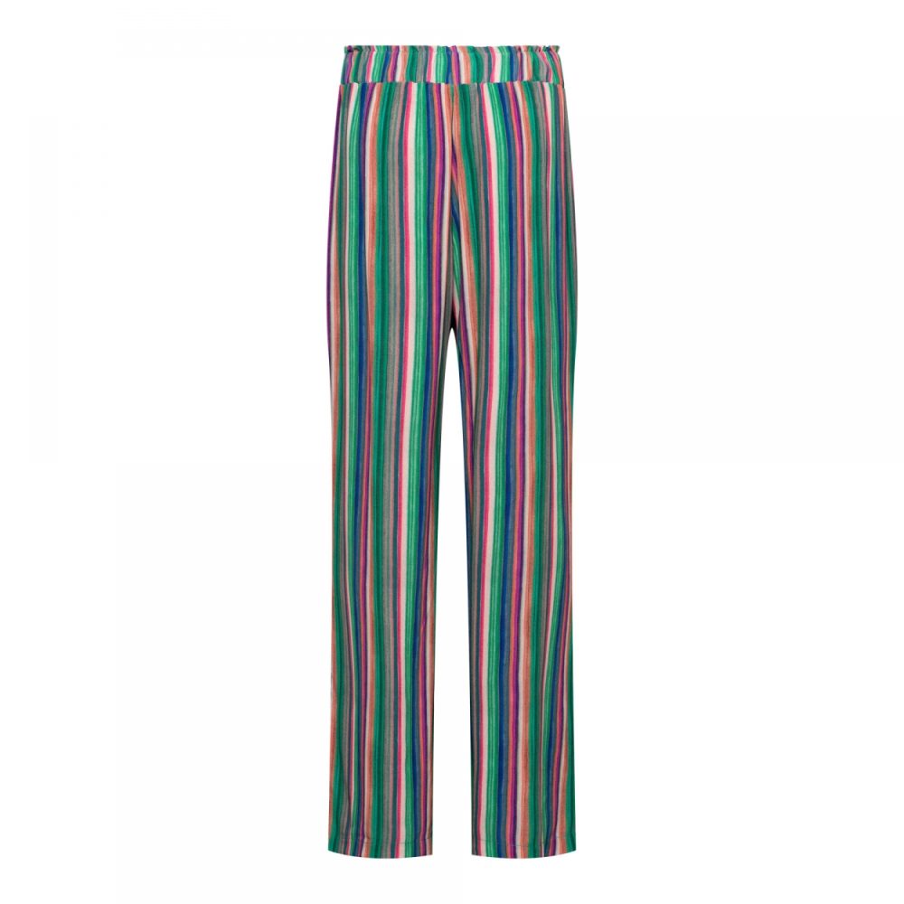 co-woman-Julie Trouser Striped - Green Multi Damesbroek Andco Woman Vrouwen kleding mode