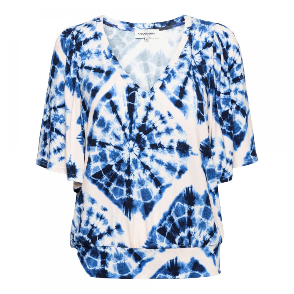 &Co Woman - Lindsey Top Tie Die - Light Navy Multi - Damestop voor vrouwen