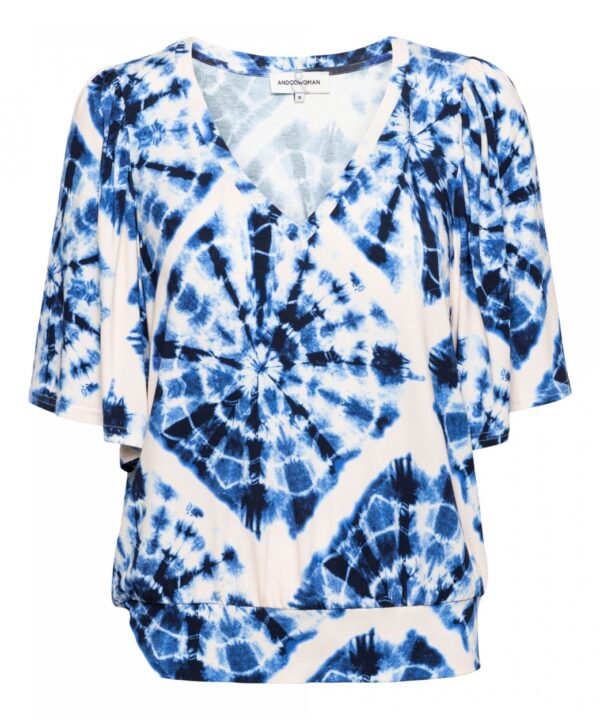 &Co Woman - Lindsey Top Tie Die - Light Navy Multi - Damestop voor vrouwen