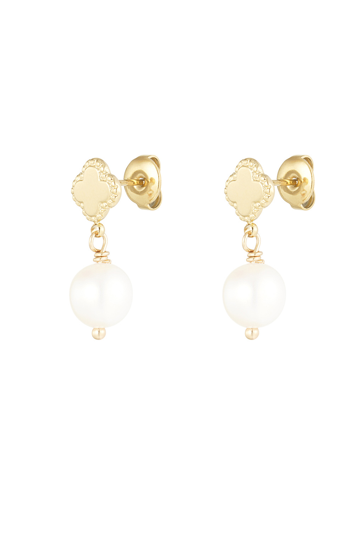 Madam Peach | Earrings - Clover and Pearl Pendant - Gold