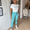 &Co Woman - Peppe 7/8 Travel - Turquoise Dames Mode Broek Travelstof Kleding