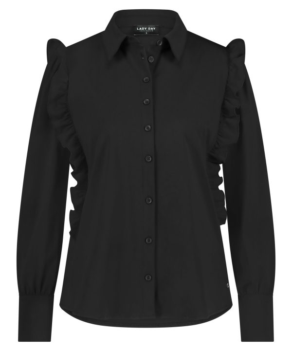 Lady Day | Blouse Bentley - Black - Travelstof | Morgen in huis Zwarte blouse voor dames vrouwen kleding mode in zwart Stretch comfortabel