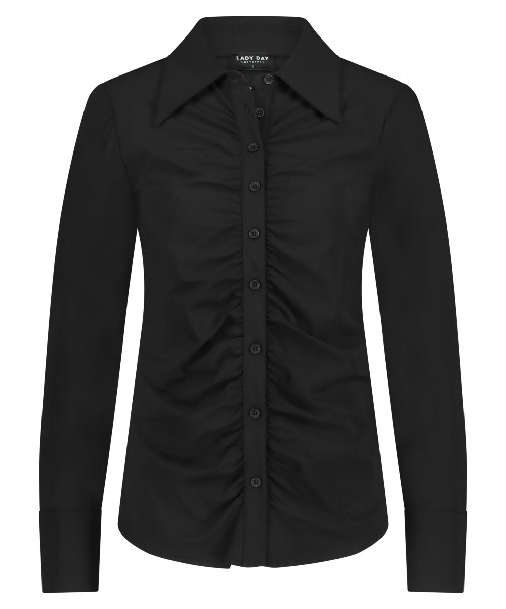 Lady Day - Blouse Mabel - Black Travelstof Blouse voor dames online kleding voor vrouwen nieuwe collectie blouse en broeken stretch