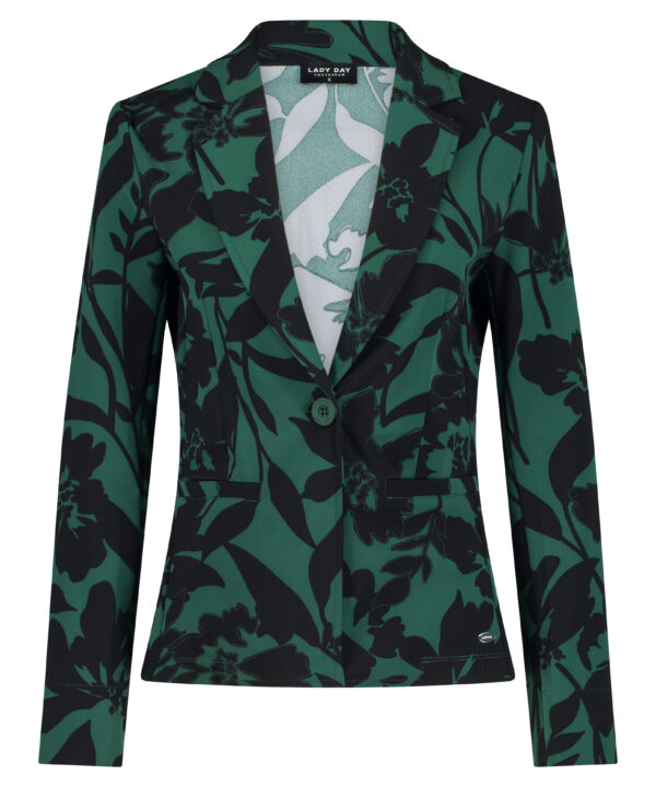 Lady Day - Blazer Billy - Mystic Flower - Travelstof - Damesblazer - Jasje - Bloemenprint - Groen Green - Black Zwart.