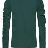Lady Day - Fabienne Top - Mystic Green - Travelstof - Damestop - Lange mouw - Donkergroen - Pofmouw.