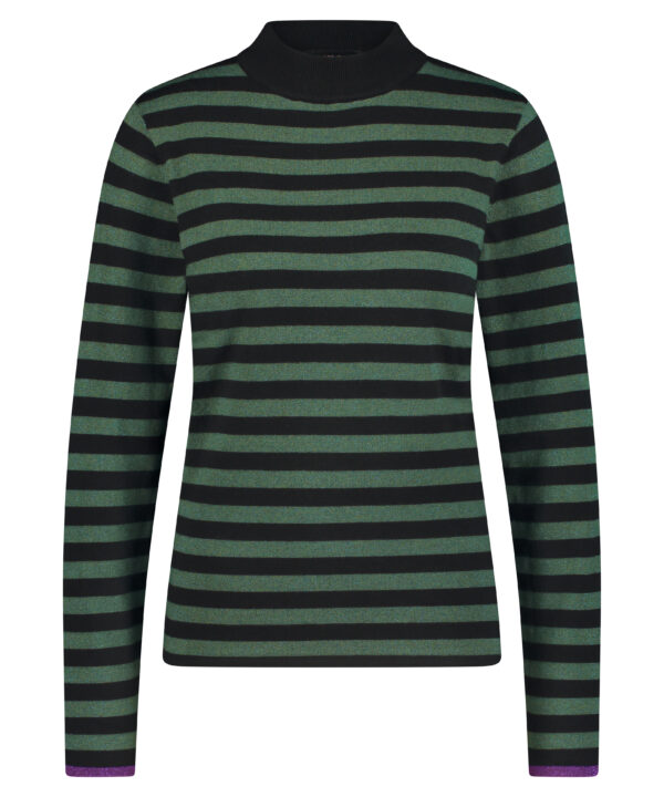 Lady Day - Top Jane Long Sleeve - Mystic Green - Travelstof - Damestop - trui - Kol - strepen - donkergroen zwart - Lange mouw.