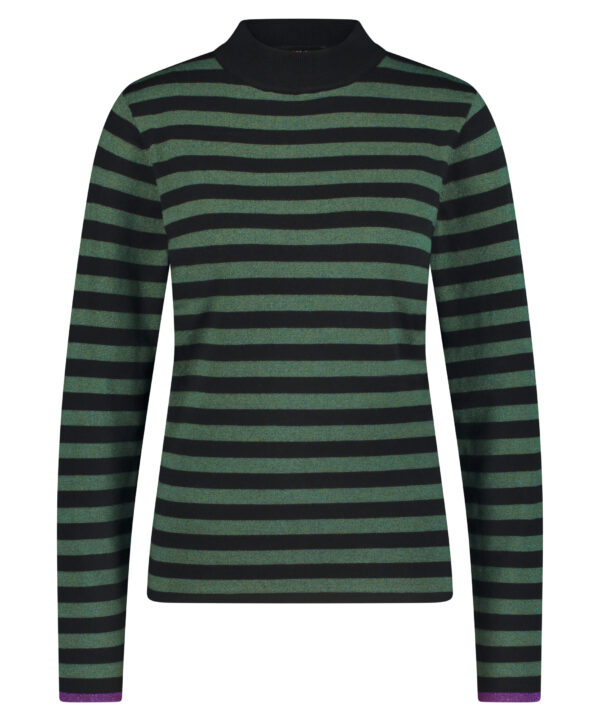 Lady Day - Top Jane Long Sleeve - Mystic Green - Travelstof - Damestop - trui - Kol - strepen - donkergroen zwart - Lange mouw.