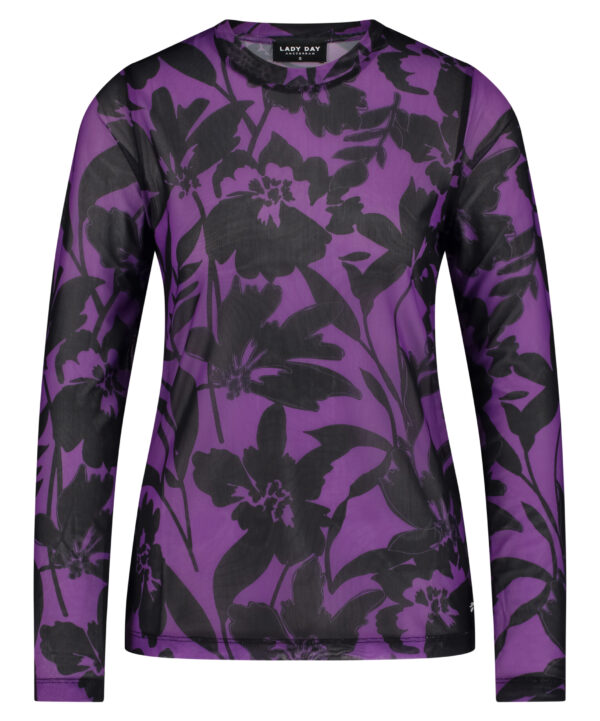 Lady Day - Top Jessie - Twilight Flower Print - Travelstof - Paars Zwarte Top - Purple Black - Bloemenprint.