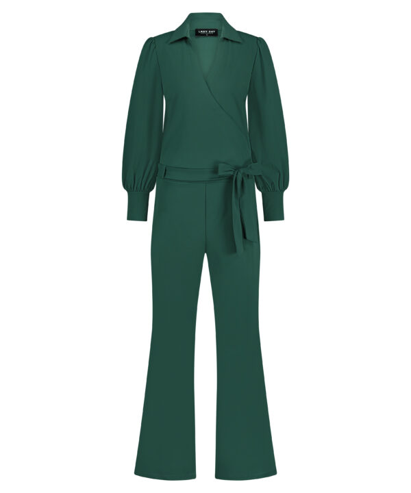 Lady Day - Jumpsuit Lizzy - Mystic Green - Travelstof - Dames jumpsuit - Dames Pak - Donkergroen - Wijde pijp.