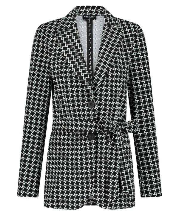 Lady Day - Blazer Lois - Mystic Check - Travelstof - Damesblazer - Met ceintuur - zwart wit geblokt - Jasje