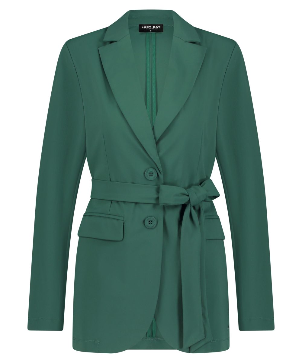 Lady Day - Blazer Lois - Mystic Green - Travelstof - Damesblazer - Jasje - Ceintuur - Donkergroen.