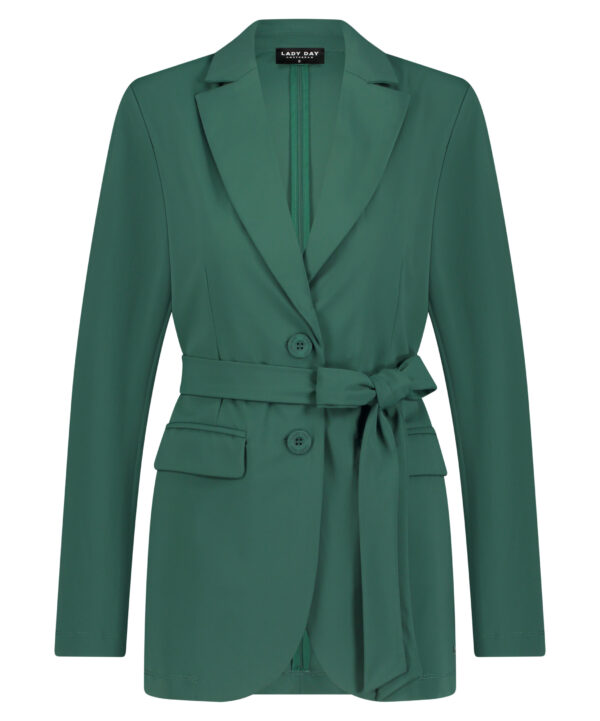 Lady Day - Blazer Lois - Mystic Green - Travelstof - Damesblazer - Jasje - Ceintuur - Donkergroen.