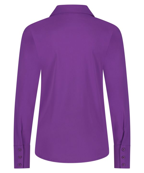 Lady Day - Blouse Mabel - Twilight - Travelstof - Paars Purple - Damesblouse - Lange mouw Long sleeve.