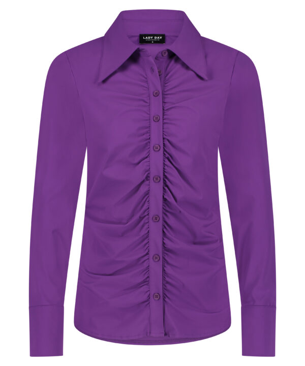 Lady Day - Blouse Mabel - Twilight - Travelstof - Paars Purple - Damesblouse - Lange mouw Long sleeve.