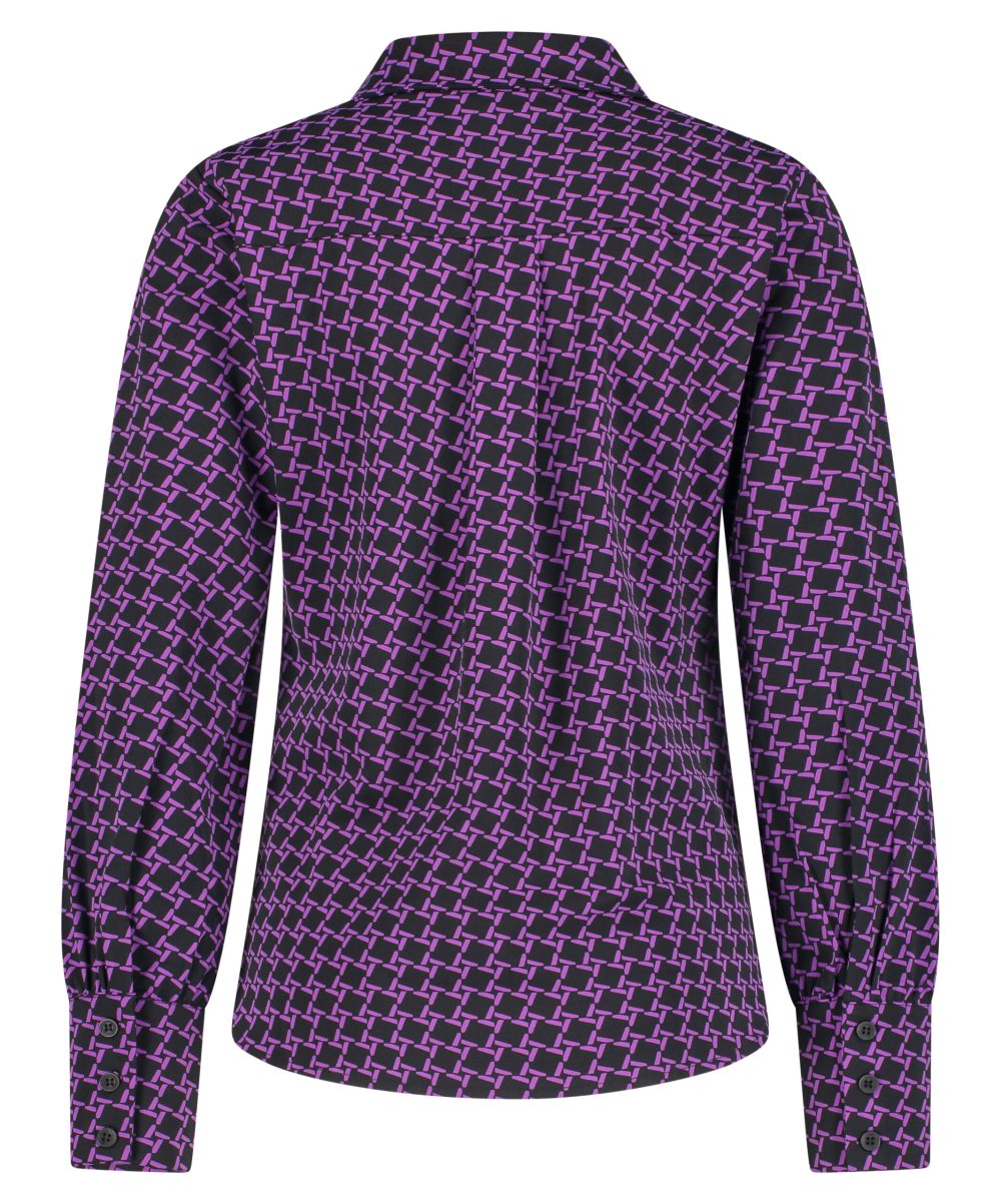 Lady Day - Mila Blouse - Twilight Check - Travelstof - Paars Zwart - Purple Black - Lange mouw - Long sleeve - Geblokte blouse - Dames Blouse