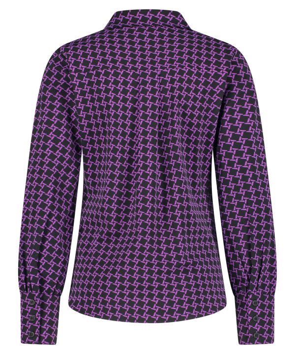 Lady Day - Mila Blouse - Twilight Check - Travelstof - Paars Zwart - Purple Black - Lange mouw - Long sleeve - Geblokte blouse - Dames Blouse