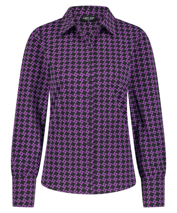 Lady Day - Mila Blouse - Twilight Check - Travelstof - Paars Zwart - Purple Black - Lange mouw - Long sleeve - Geblokte blouse - Dames Blouse