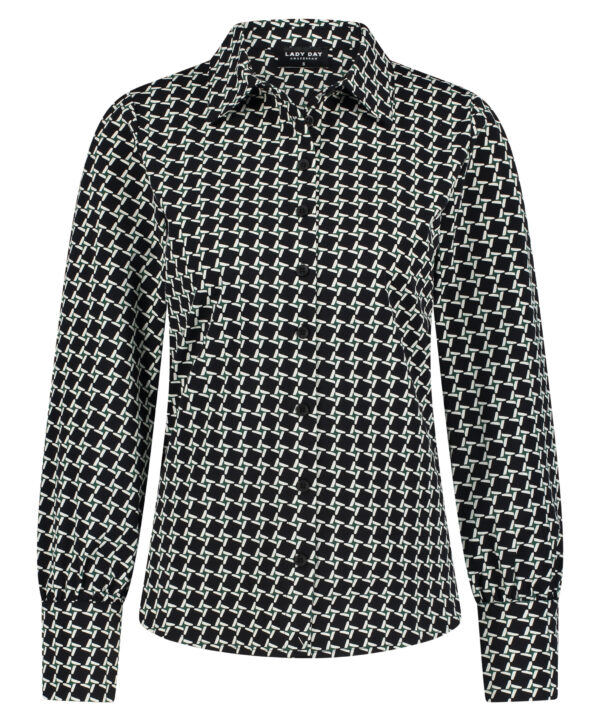 Lady Day - Mila Blouse - Mystic Check - Travelstof - Damesblouse - Geblokt - Zwart Wit - Black White Blouse.