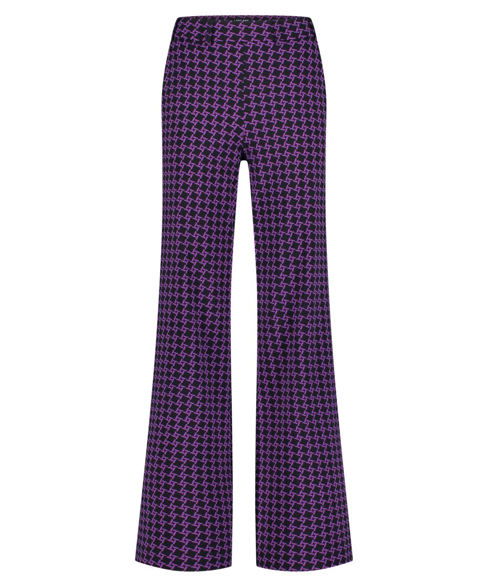 Lady Day - Trouser Phoenix - Twilight Check print - Travelstof - Paars Purple Black - Geblokt - Trouser - Wijde pijp