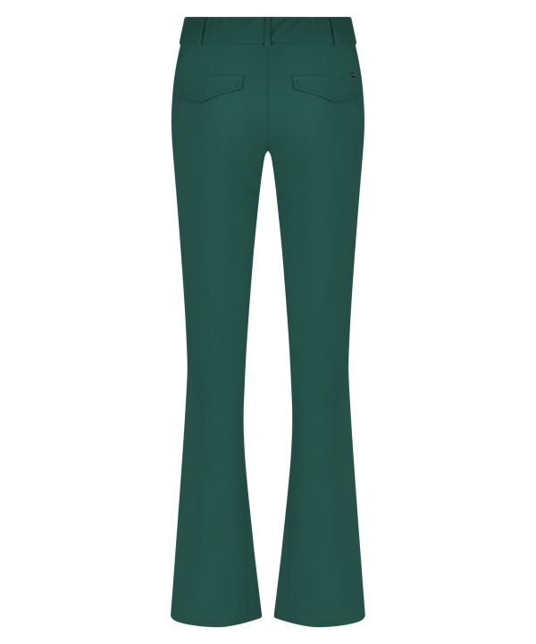 Lady Day - Poppy Flared - Mystic Green - Travelstof - Damesbroek - Donkergroen - Uitlopende pijp - Trouser.