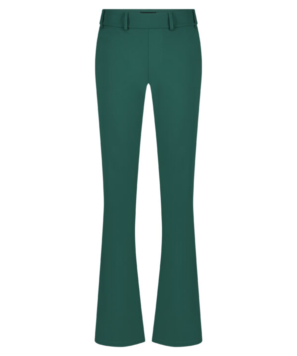 Lady Day - Poppy Flared - Mystic Green - Travelstof - Damesbroek - Donkergroen - Uitlopende pijp - Trouser.