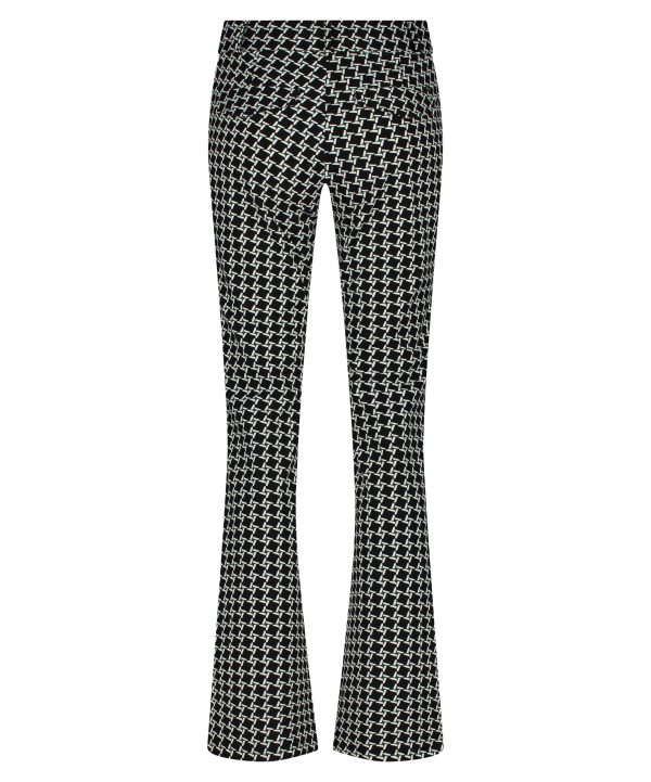 Lady Day - Poppy Flared - Mystic Check Print - Travelstof - Damesbroek - Trouser - Broek - Zwart Wit Geblokt - Black White - Uitlopende pijp.