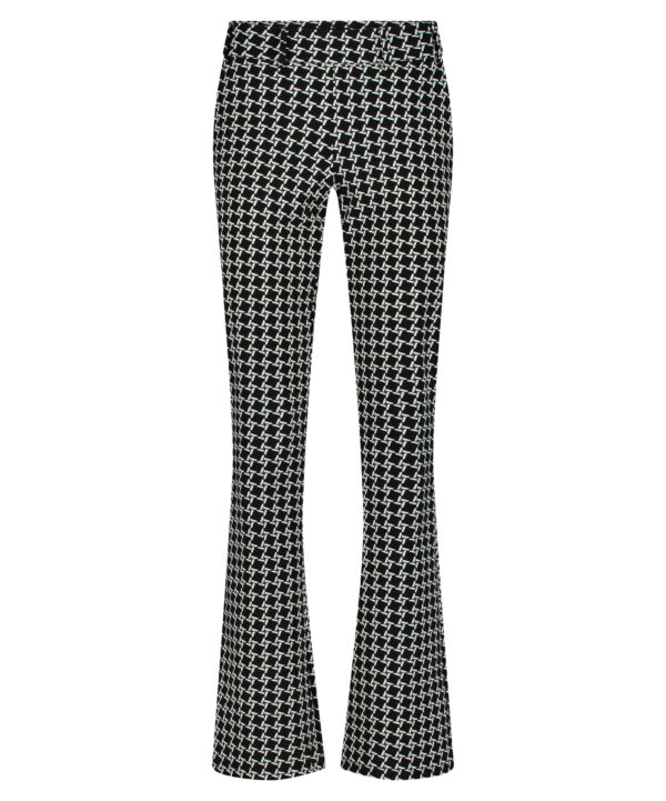 Lady Day - Poppy Flared - Mystic Check Print - Travelstof - Damesbroek - Trouser - Broek - Zwart Wit Geblokt - Black White - Uitlopende pijp.