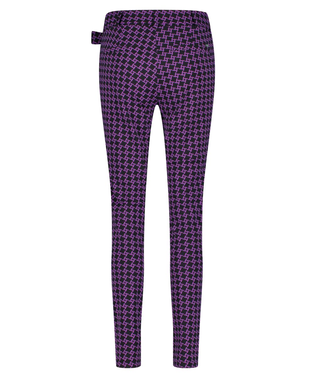 Lady Day - Tokyo Trouser - Twilight Check Print - Travelstof - Damesbroek - Purple Paars - Zwart Black - Geblokt.