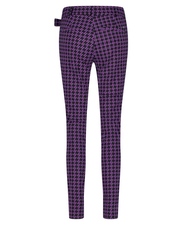 Lady Day - Tokyo Trouser - Twilight Check Print - Travelstof - Damesbroek - Purple Paars - Zwart Black - Geblokt.